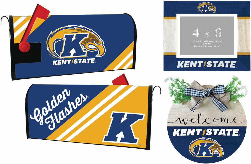 Kent State University Officially Licensed Home Decor Pack - Magnetic Mailbox Cover, Wooden Welcome Wreath Sign & Photo Frame 