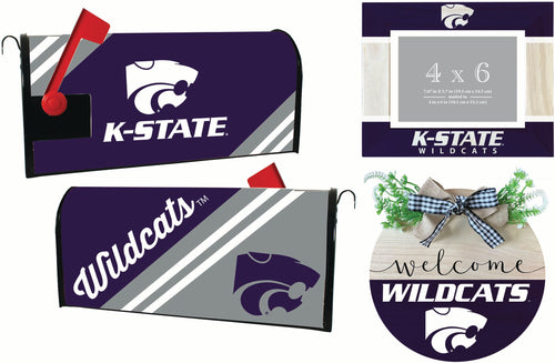 Kansas State Wildcats Officially Licensed Home Decor Pack - Magnetic Mailbox Cover, Wooden Welcome Wreath Sign & Photo Frame 