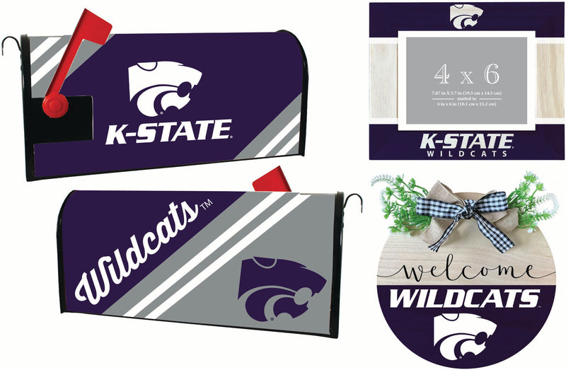 Kansas State Wildcats Officially Licensed Home Decor Pack - Magnetic Mailbox Cover, Wooden Welcome Wreath Sign & Photo Frame 