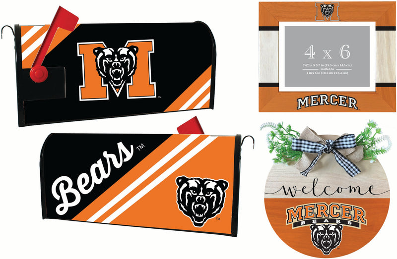 Mercer University Officially Licensed Home Decor Pack - Magnetic Mailbox Cover, Wooden Welcome Wreath Sign & Photo Frame 