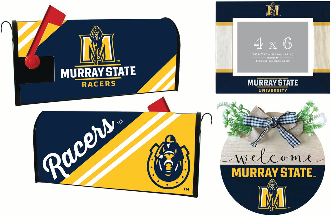 Murray State University Officially Licensed Home Decor Pack - Magnetic Mailbox Cover, Wooden Welcome Wreath Sign & Photo Frame 