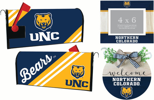 Northern Colorado Bears Officially Licensed Home Decor Pack - Magnetic Mailbox Cover, Wooden Welcome Wreath Sign & Photo Frame 