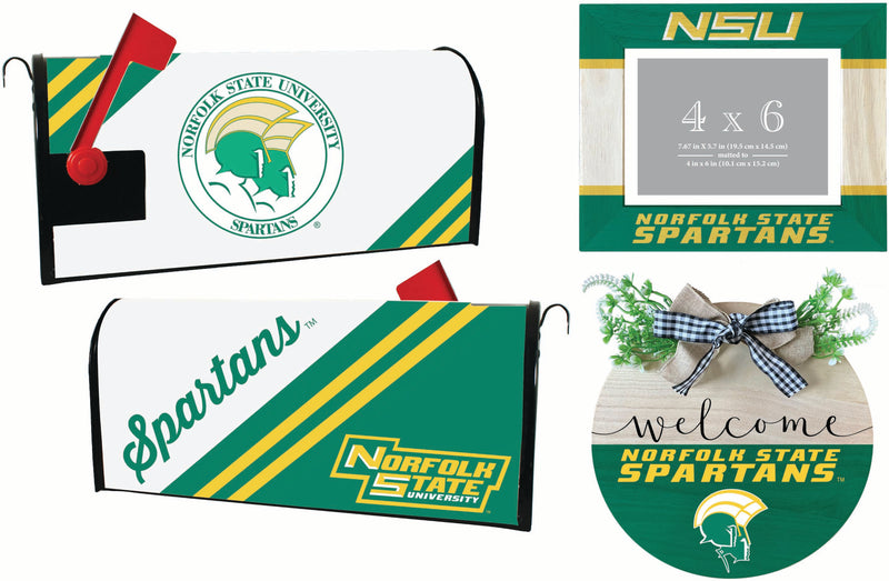 Norfolk State University Officially Licensed Home Decor Pack - Magnetic Mailbox Cover, Wooden Welcome Wreath Sign & Photo Frame 