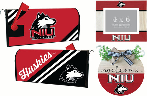 Northern Illinois Huskies Officially Licensed Home Decor Pack - Magnetic Mailbox Cover, Wooden Welcome Wreath Sign & Photo Frame 