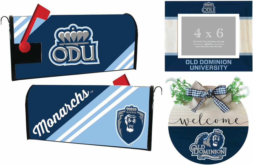 Old Dominion Monarchs Officially Licensed Home Decor Pack - Magnetic Mailbox Cover, Wooden Welcome Wreath Sign & Photo Frame 