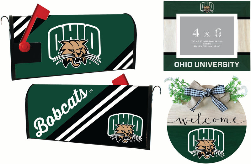 Ohio University Officially Licensed Home Decor Pack - Magnetic Mailbox Cover, Wooden Welcome Wreath Sign & Photo Frame 