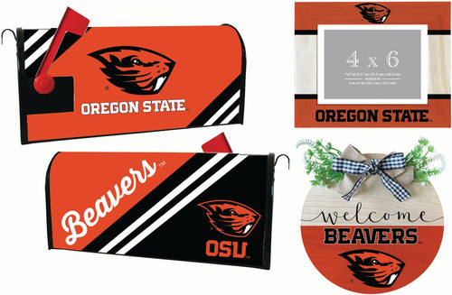 Oregon State Beavers Officially Licensed Home Decor Pack - Magnetic Mailbox Cover, Wooden Welcome Wreath Sign & Photo Frame 