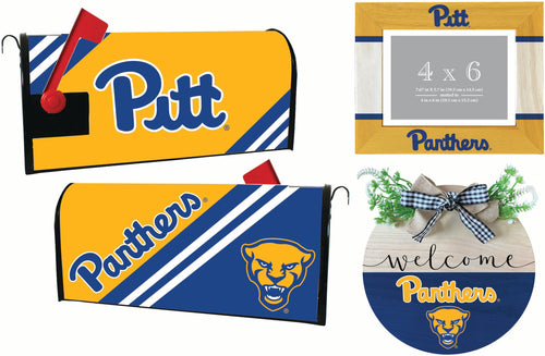 Pittsburgh Panthers Officially Licensed Home Decor Pack - Magnetic Mailbox Cover, Wooden Welcome Wreath Sign & Photo Frame 