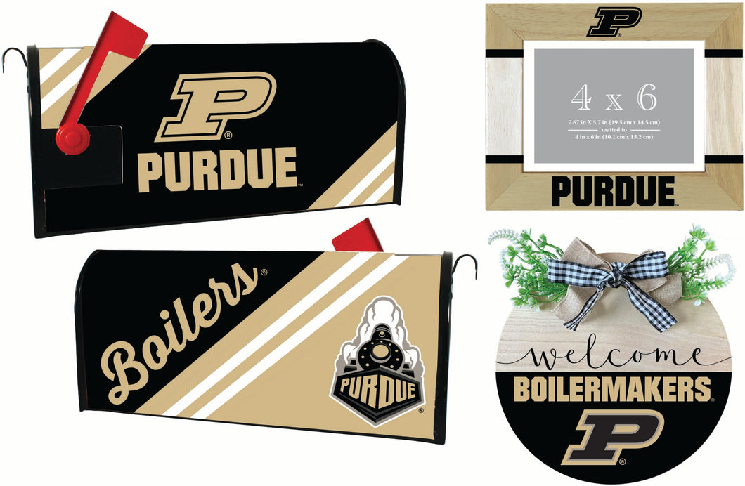 Purdue Boilermakers Officially Licensed Home Decor Pack - Magnetic Mailbox Cover, Wooden Welcome Wreath Sign & Photo Frame 