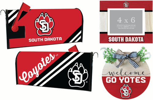 South Dakota Coyotes Officially Licensed Home Decor Pack - Magnetic Mailbox Cover, Wooden Welcome Wreath Sign & Photo Frame 