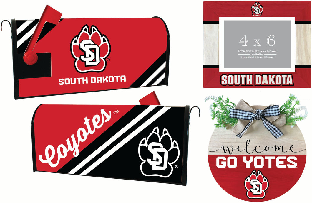 South Dakota Coyotes Officially Licensed Home Decor Pack - Magnetic Mailbox Cover, Wooden Welcome Wreath Sign & Photo Frame 