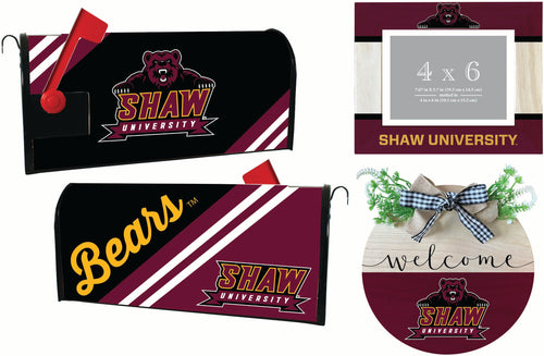 Shaw University Bears Officially Licensed Home Decor Pack - Magnetic Mailbox Cover, Wooden Welcome Wreath Sign & Photo Frame 