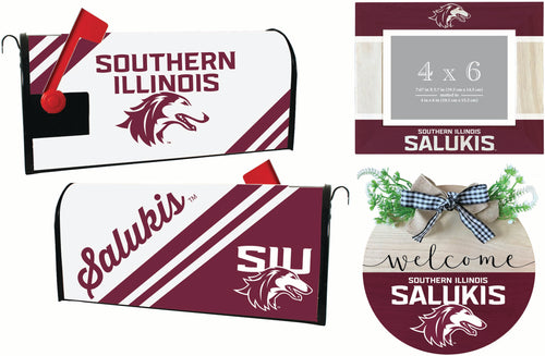 Southern Illinois Salukis Officially Licensed Home Decor Pack - Magnetic Mailbox Cover, Wooden Welcome Wreath Sign & Photo Frame 