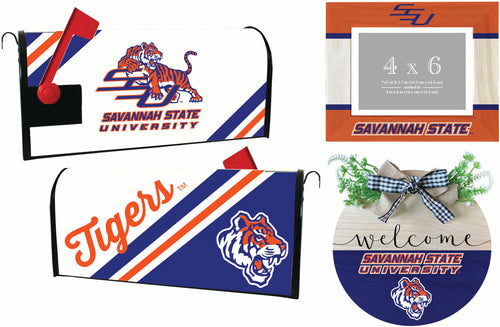 Savannah State University Officially Licensed Home Decor Pack - Magnetic Mailbox Cover, Wooden Welcome Wreath Sign & Photo Frame 