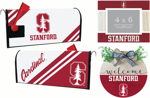 Stanford University Officially Licensed Home Decor Pack - Magnetic Mailbox Cover, Wooden Welcome Wreath Sign & Photo Frame 