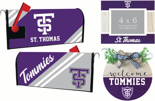 University of St. Thomas Officially Licensed Home Decor Pack - Magnetic Mailbox Cover, Wooden Welcome Wreath Sign & Photo Frame 