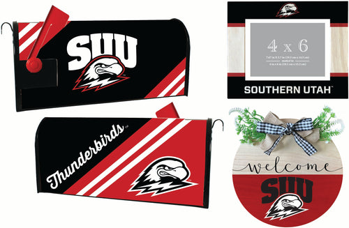 Southern Utah University Officially Licensed Home Decor Pack - Magnetic Mailbox Cover, Wooden Welcome Wreath Sign & Photo Frame 