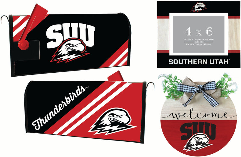 Southern Utah University Officially Licensed Home Decor Pack - Magnetic Mailbox Cover, Wooden Welcome Wreath Sign & Photo Frame 