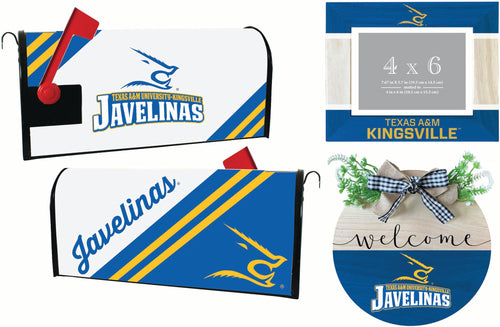 Texas A&M Kingsville Javelinas Officially Licensed Home Decor Pack - Magnetic Mailbox Cover, Wooden Welcome Wreath Sign & Photo Frame 