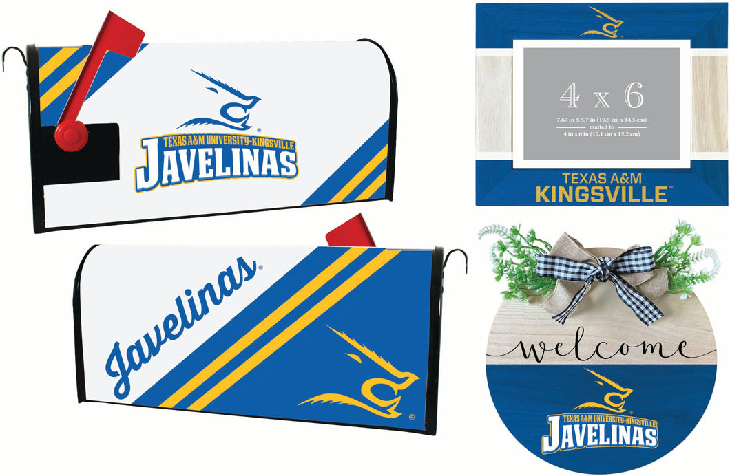 Texas A&M Kingsville Javelinas Officially Licensed Home Decor Pack - Magnetic Mailbox Cover, Wooden Welcome Wreath Sign & Photo Frame 