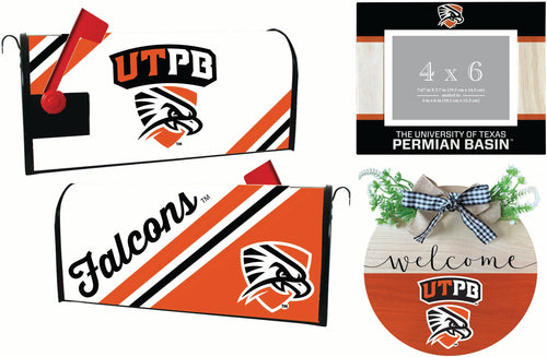 University of Texas of the Permian Basin Officially Licensed Home Decor Pack - Magnetic Mailbox Cover, Wooden Welcome Wreath Sign & Photo Frame 