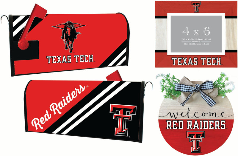 Texas Tech Red Raiders Officially Licensed Home Decor Pack - Magnetic Mailbox Cover, Wooden Welcome Wreath Sign & Photo Frame 