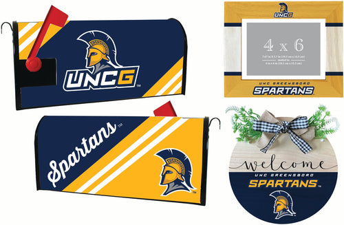 North Carolina Greensboro Spartans Officially Licensed Home Decor Pack - Magnetic Mailbox Cover, Wooden Welcome Wreath Sign & Photo Frame 
