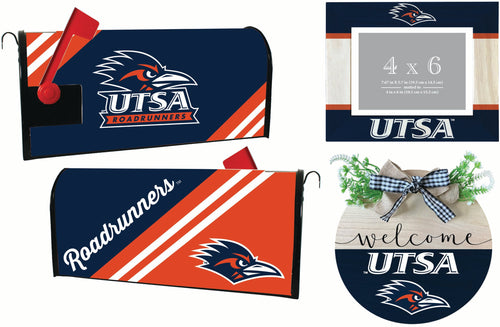 UTSA Road Runners Officially Licensed Home Decor Pack - Magnetic Mailbox Cover, Wooden Welcome Wreath Sign & Photo Frame 