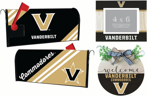 Vanderbilt University Officially Licensed Home Decor Pack - Magnetic Mailbox Cover, Wooden Welcome Wreath Sign & Photo Frame 
