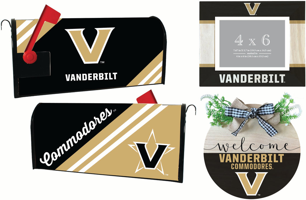 Vanderbilt University Officially Licensed Home Decor Pack - Magnetic Mailbox Cover, Wooden Welcome Wreath Sign & Photo Frame 