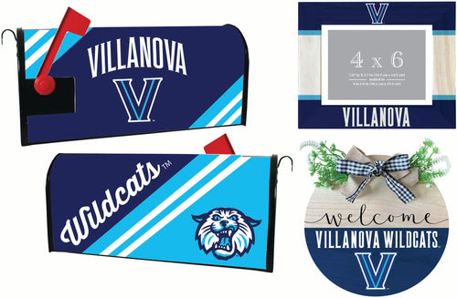Villanova Wildcats Officially Licensed Home Decor Pack - Magnetic Mailbox Cover, Wooden Welcome Wreath Sign & Photo Frame 