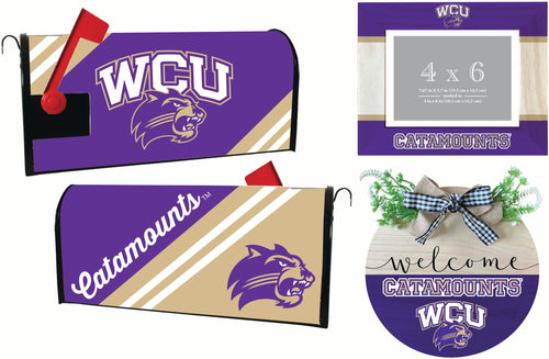 Western Carolina University Officially Licensed Home Decor Pack - Magnetic Mailbox Cover, Wooden Welcome Wreath Sign & Photo Frame 