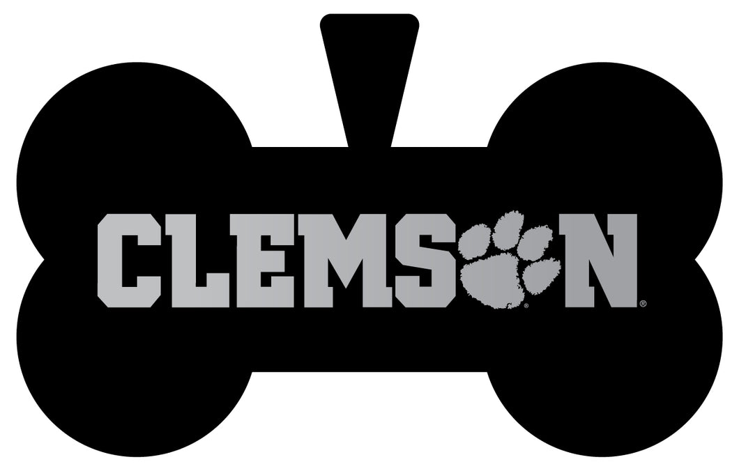 Clemson Tigers Dog Tag Matte Black Bone-shaped Engraved Officially Licensed 