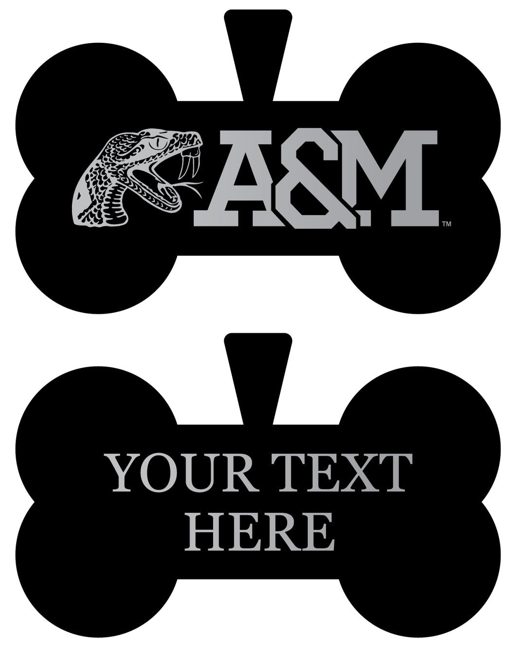 Florida A&M Rattlers Personalized Matte Black Bone Dog Tag – Engraved Officially Licensed Collegiate Pet ID 