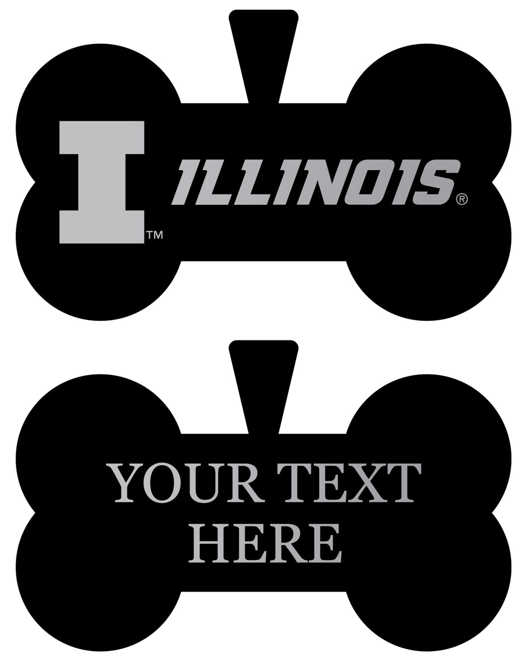 Illinois Fighting Illini Personalized Matte Black Bone Dog Tag – Engraved Officially Licensed Collegiate Pet ID 