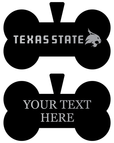 Texas State Bobcats Personalized Matte Black Bone Dog Tag – Engraved Officially Licensed Collegiate Pet ID 