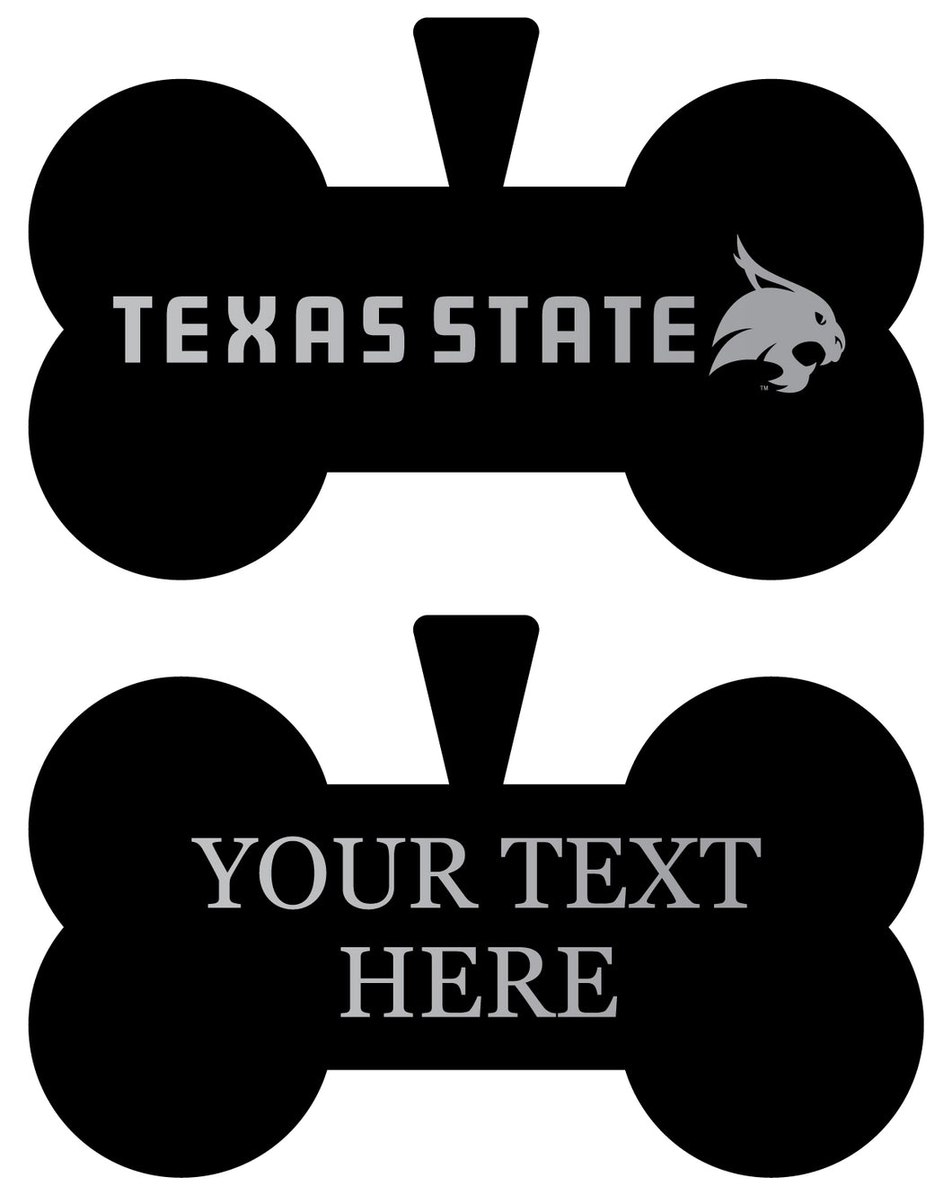 Texas State Bobcats Personalized Matte Black Bone Dog Tag – Engraved Officially Licensed Collegiate Pet ID 