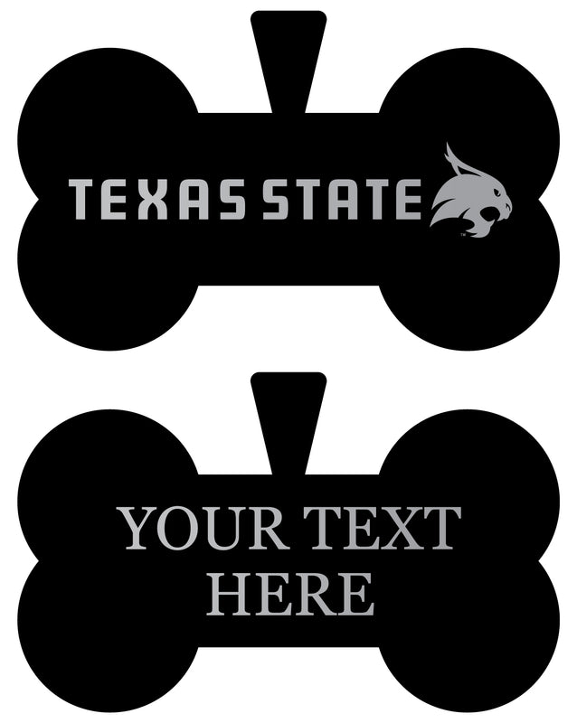 Texas State Bobcats Personalized Matte Black Bone Dog Tag – Engraved Officially Licensed Collegiate Pet ID 