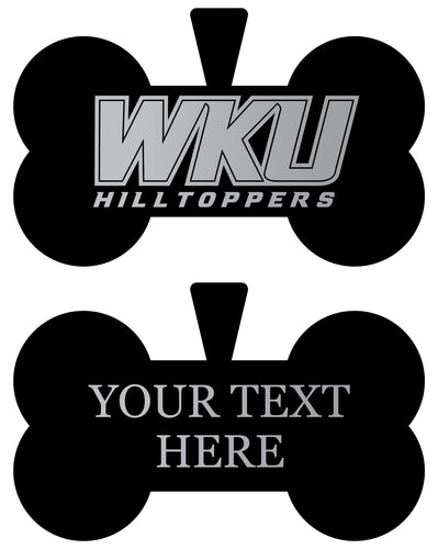 Western Kentucky Hilltoppers Personalized Matte Black Bone Dog Tag – Engraved Officially Licensed Collegiate Pet ID 