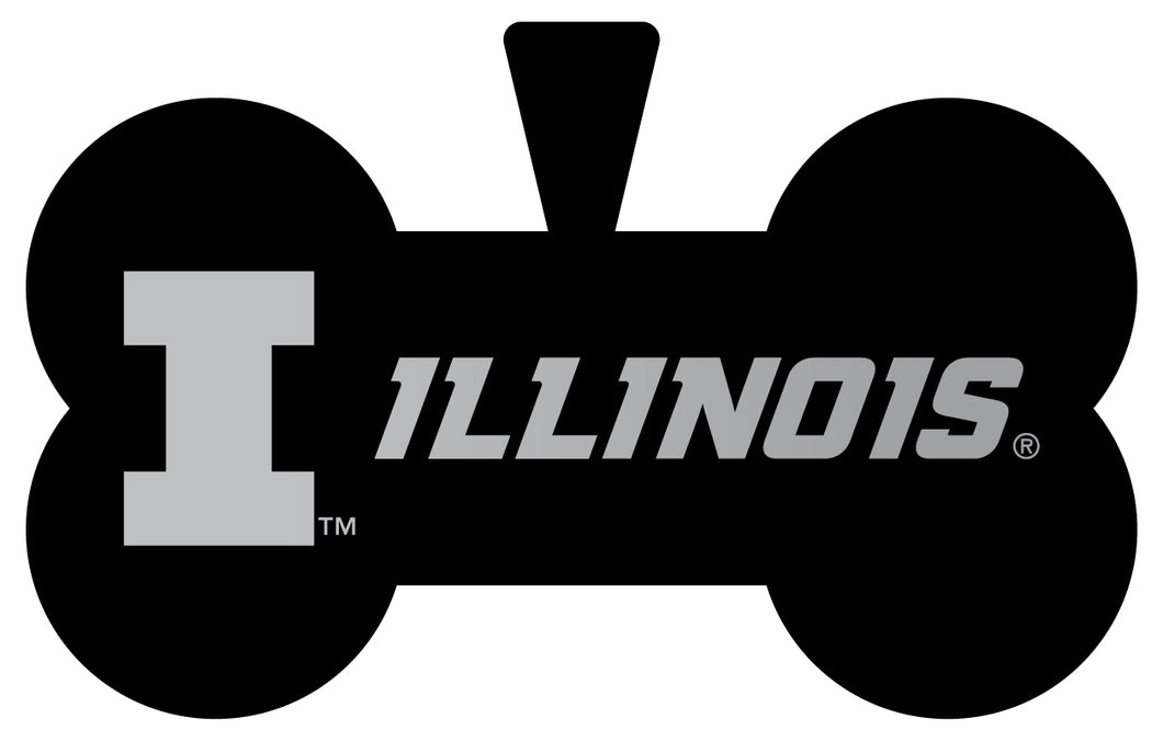Illinois Fighting Illini Dog Tag Matte Black Bone-shaped Engraved Officially Licensed 