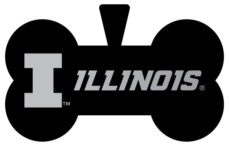 Illinois Fighting Illini Dog Tag Matte Black Bone-shaped Engraved Officially Licensed 