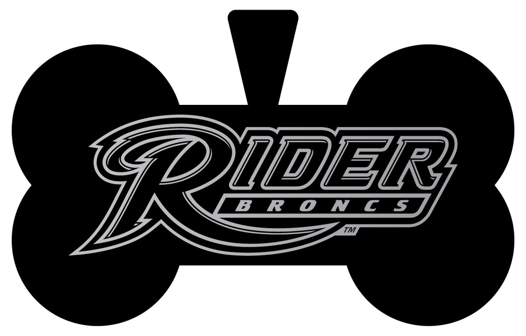 Rider University Broncs Dog Tag Matte Black Bone-shaped Engraved Officially Licensed 