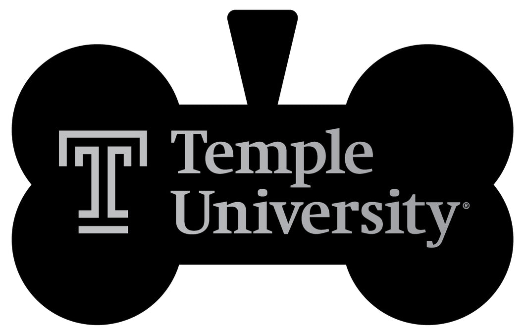 Temple University Dog Tag Matte Black Bone-shaped Engraved Officially Licensed 
