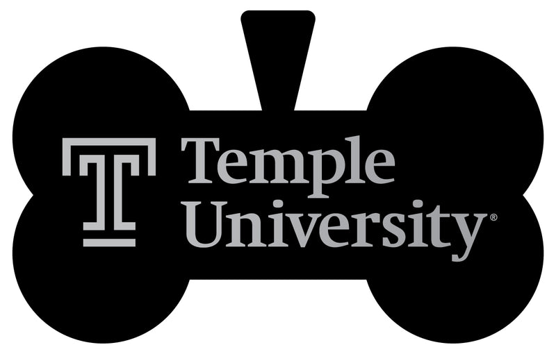 Temple University Dog Tag Matte Black Bone-shaped Engraved Officially Licensed 