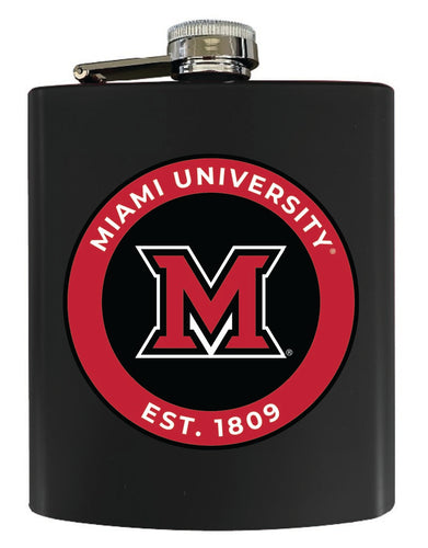Miami University of Ohio 7 oz Steel Flask Matte Finish Black Officially Licensed Collegiate Product 4-Pack