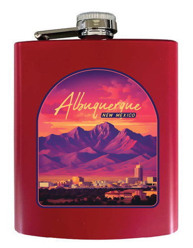 Alburqueque New Mexico Design B Souvenir 7 oz Steel Flask Matte Finish Red Single