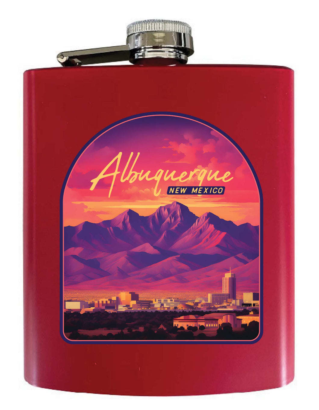 Alburqueque New Mexico Design B Souvenir 7 oz Steel Flask Matte Finish Red Single