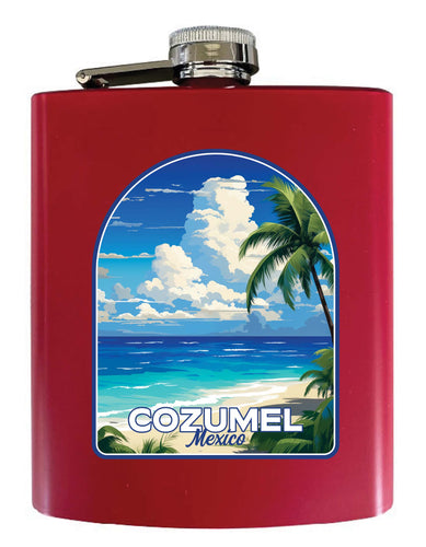 Cozumel Mexico Design C Souvenir 7 oz Steel Flask Matte Finish Red 2-Pack