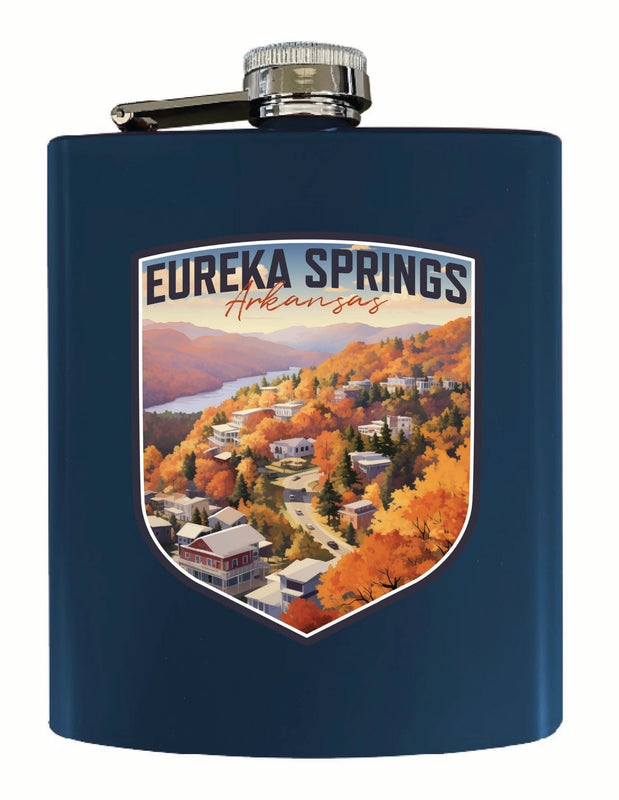 Eureka Springs Arkansas Little Switzerland of the Ozarks Design Souvenir 7 oz Steel Flask Matte Finish Navy 4-Pack