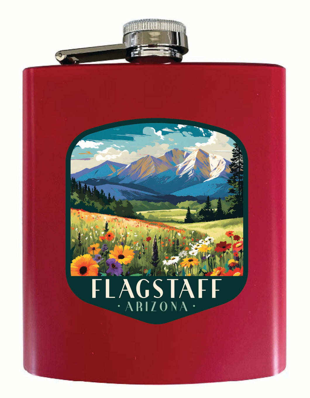 Flagstaff Arizona Design C Souvenir 7 oz Steel Flask Matte Finish Red 2-Pack